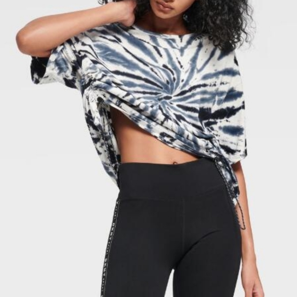 DKNY Tie Dye Denim Blue Top with Drawstring Hem - Picture 3 of 16